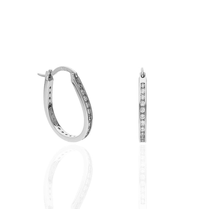 Yellow White Gold Over 925 Silver Channel-Set CZ Hoop Earrings