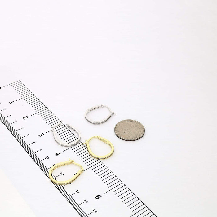 Yellow White Gold Over 925 Silver Channel-Set CZ Hoop Earrings
