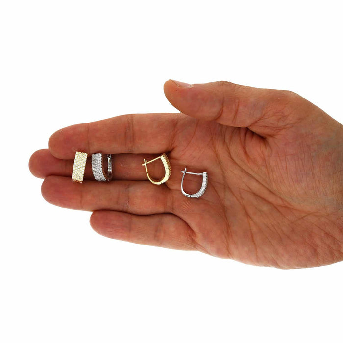 Yellow White Gold Over Sterling Silver Pave CZ Latch Back Earrings