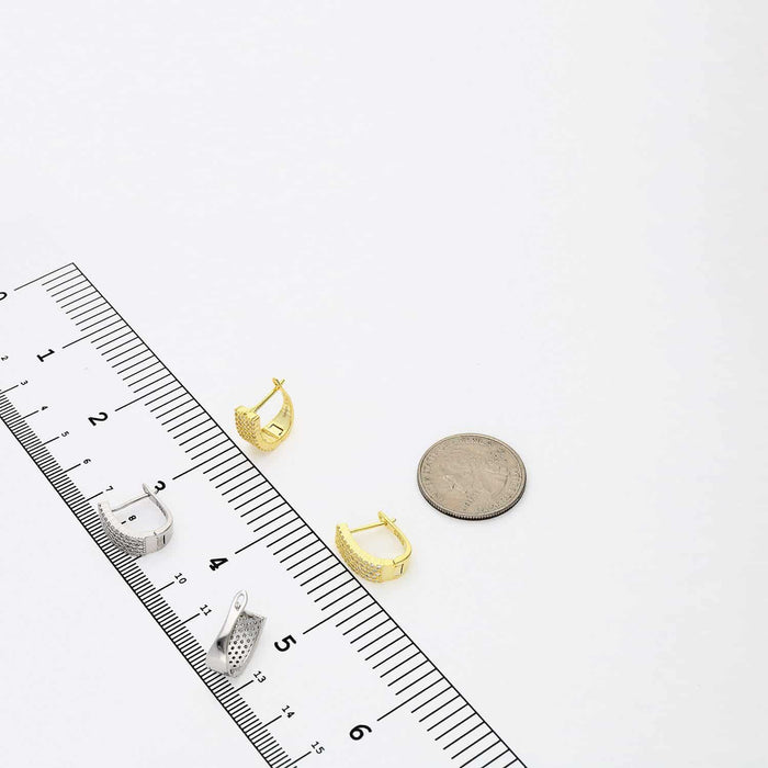 Yellow White Gold Over Sterling Silver Pave CZ Latch Back Earrings