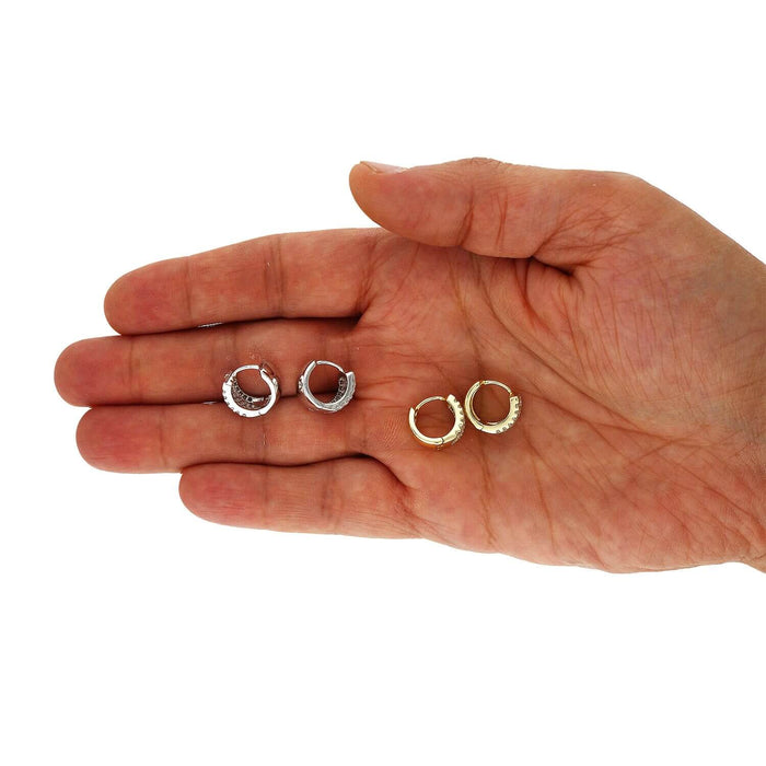 Gold Over Silver CZ 12mm Huggie Hoop Earrings