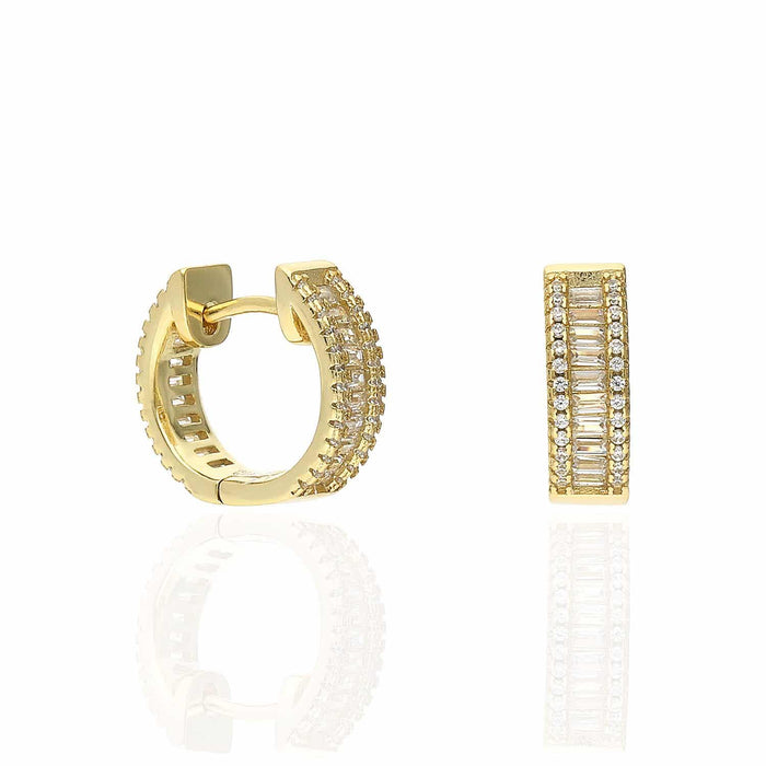 Yellow White Gold Over 925 Silver Baguette Round CZ Huggie Hoop Earrings 13mm