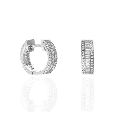 Yellow White Gold Over 925 Silver Baguette Round CZ Huggie Hoop Earrings 13mm
