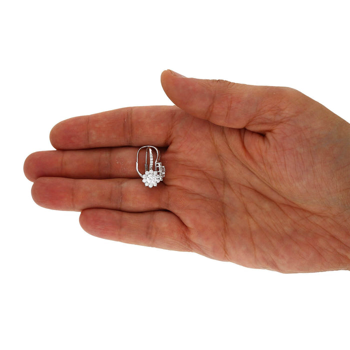 2.65Ct Round CZ French Clip Flower Earrings 925 Sterling Silver