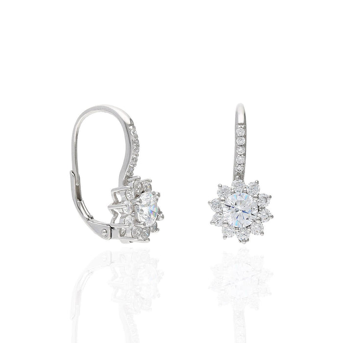 2.65Ct Round CZ French Clip Flower Earrings 925 Sterling Silver