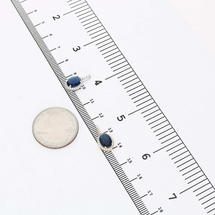 1.25Ct CZ Blue Sapphire Halo Pendant 14K Yellow White Gold 18"