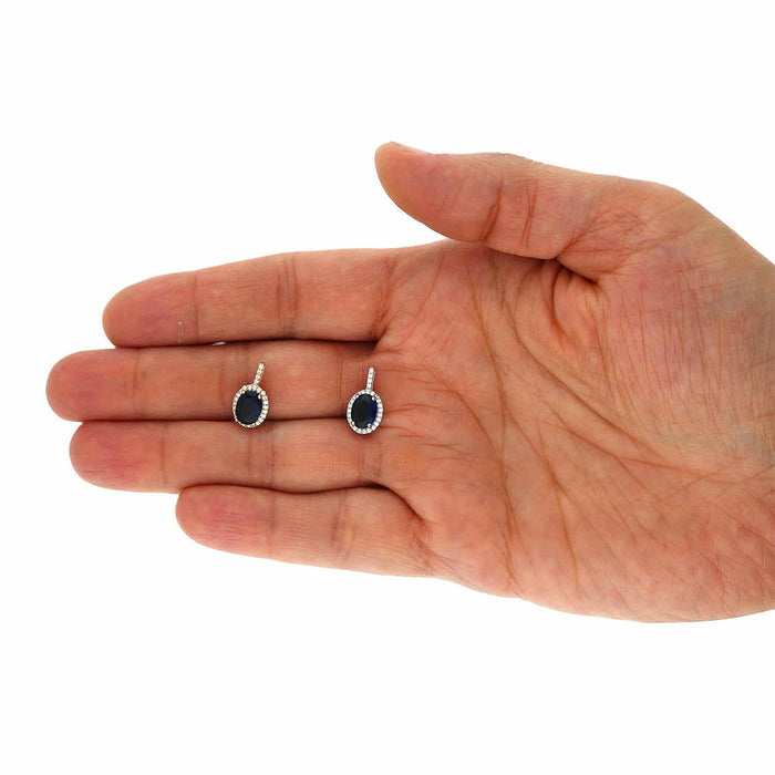 1.25Ct CZ Blue Sapphire Halo Pendant 14K Yellow White Gold 18"