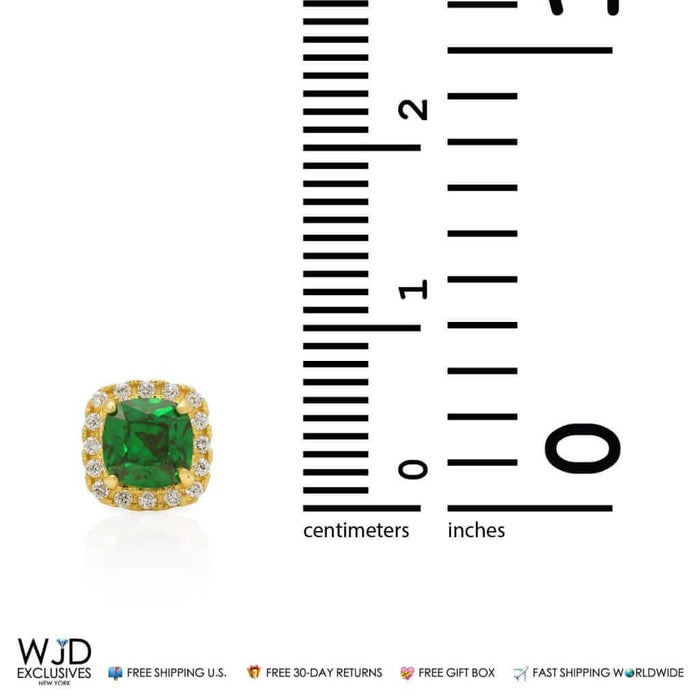 1.85Ct CZ & Emerald 14K Yellow Gold Square Halo Stud Earrings 6mm