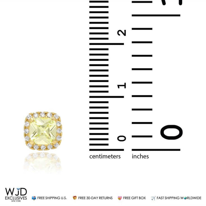 1.85Ct CZ Green Peridot Square Halo Stud Earrings 14K Yellow Gold