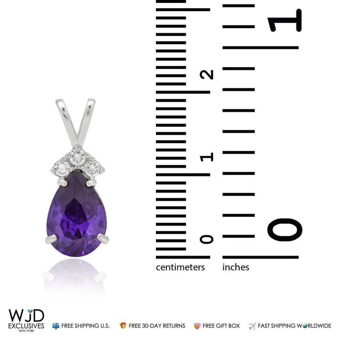 1.85TCW Round Diamond & Pear Shape Amethyst Pendant 14k White Gold 0.8"