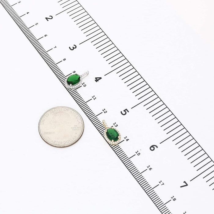 14K Gold 1.25CTW Simulated Emerald And Diamond Halo Oval Pendant