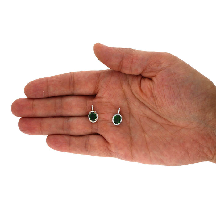 14K Gold 1.25CTW Simulated Emerald And Diamond Halo Oval Pendant