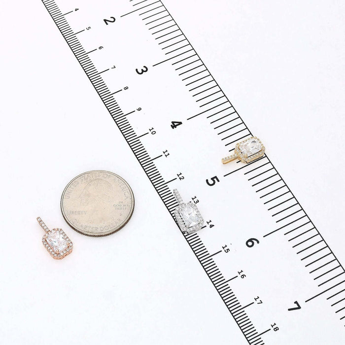 1.30CTW CZ 14K Gold Emerald-Cut Halo Pendant Necklace 18"