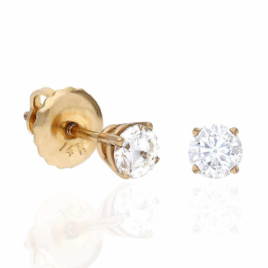 0.33CTW Real Diamond 14K Yellow Gold Screw Back Solitary Stud Earrings 3.5mm