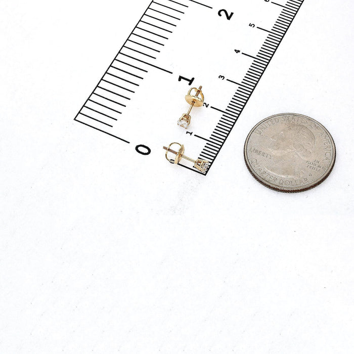 0.33CTW Natural Diamond 14K Yellow Gold Screw Back Solitary Stud Earrings 3.5mm