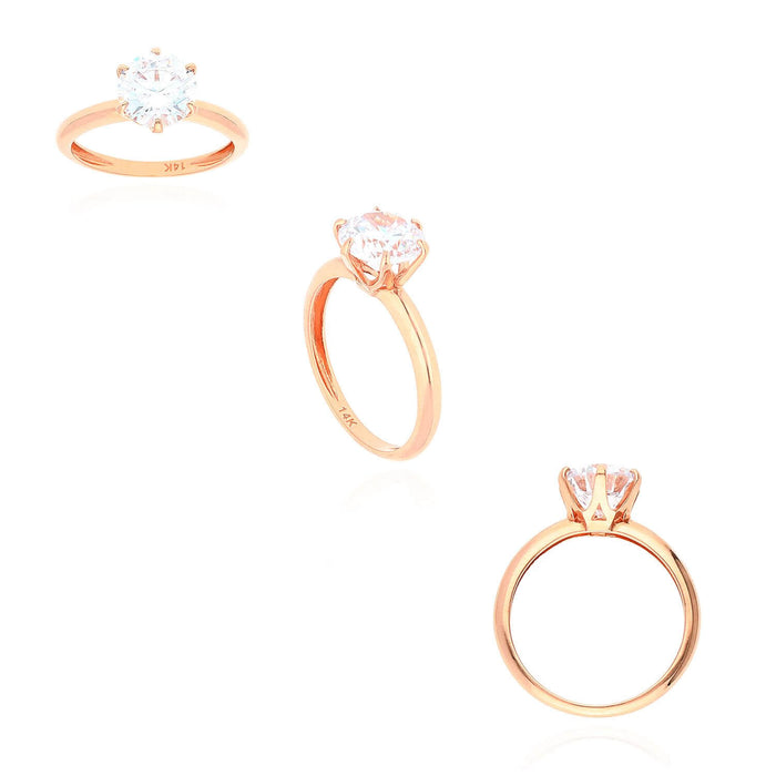 1.75CT CZ Six-Prong Solitaire 14K Rose Gold Engagement Ring