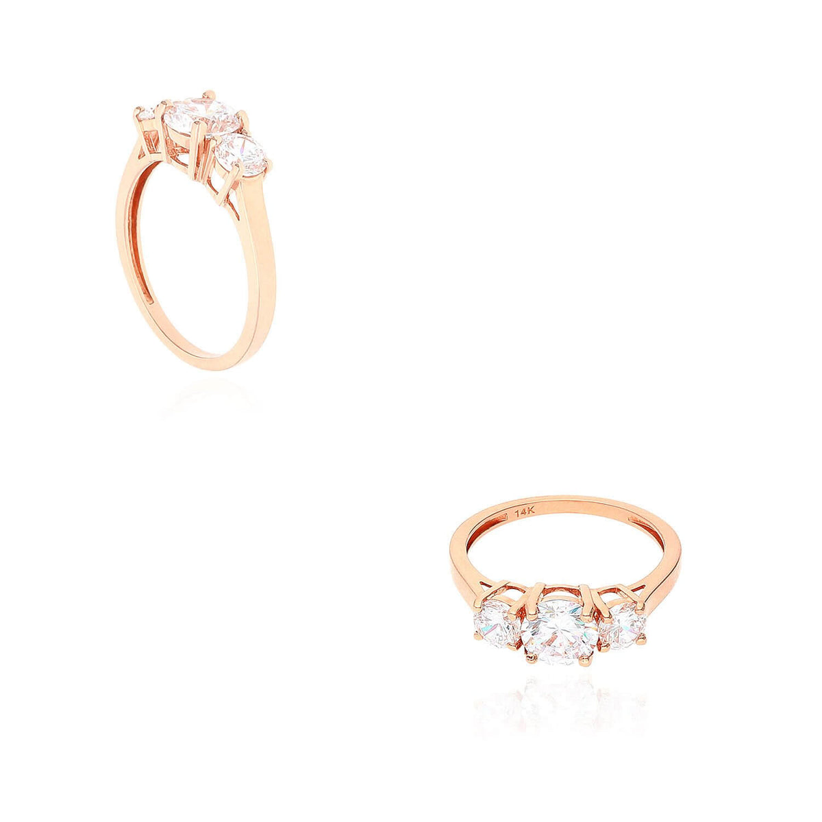 2CTW CZ Three-Stone Classic 14K Rose Gold Engagement Ring
