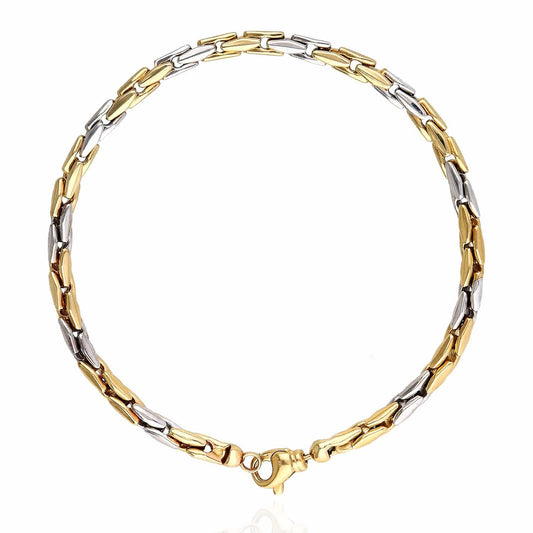 Solid 10K Yellow White Gold 4mm Bullet  Bracelet 8"