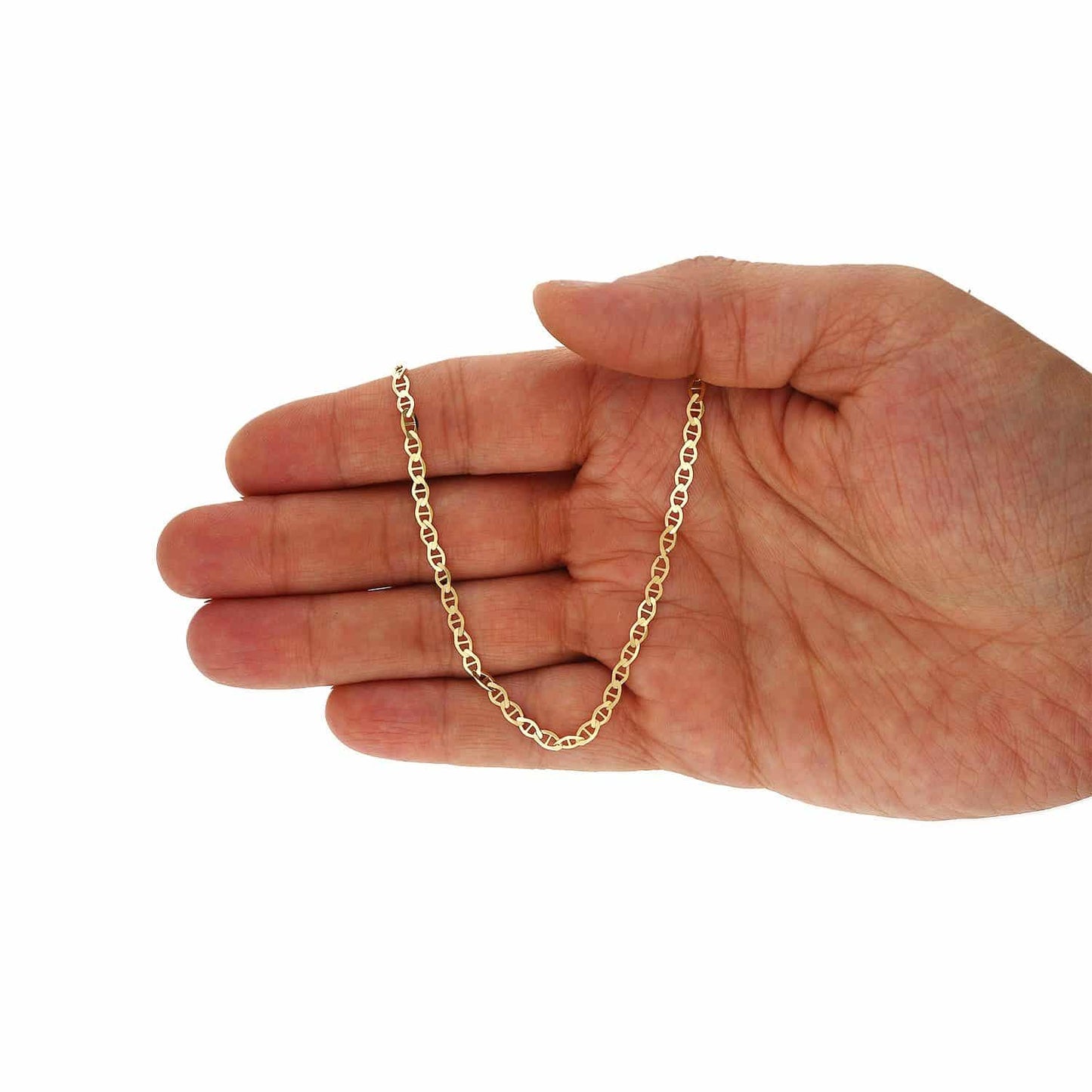 14K Solid Yellow Gold 3mm Flat Mariner  Chain Necklace 16" 18" 20" 22" 24"