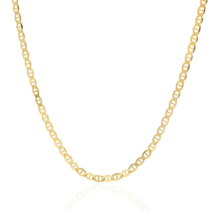 14K Solid Yellow Gold 3mm Flat Mariner  Chain Necklace 16" 18" 20" 22" 24"