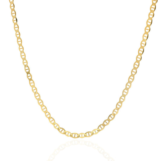 14K Solid Yellow Gold 3mm Flat Mariner  Chain Necklace 16" 18" 20" 22" 24"