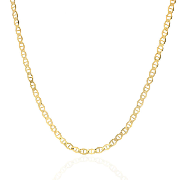 14K Yellow Gold 3mm Flat Mariner Chain (Solid Links) 16"-24"