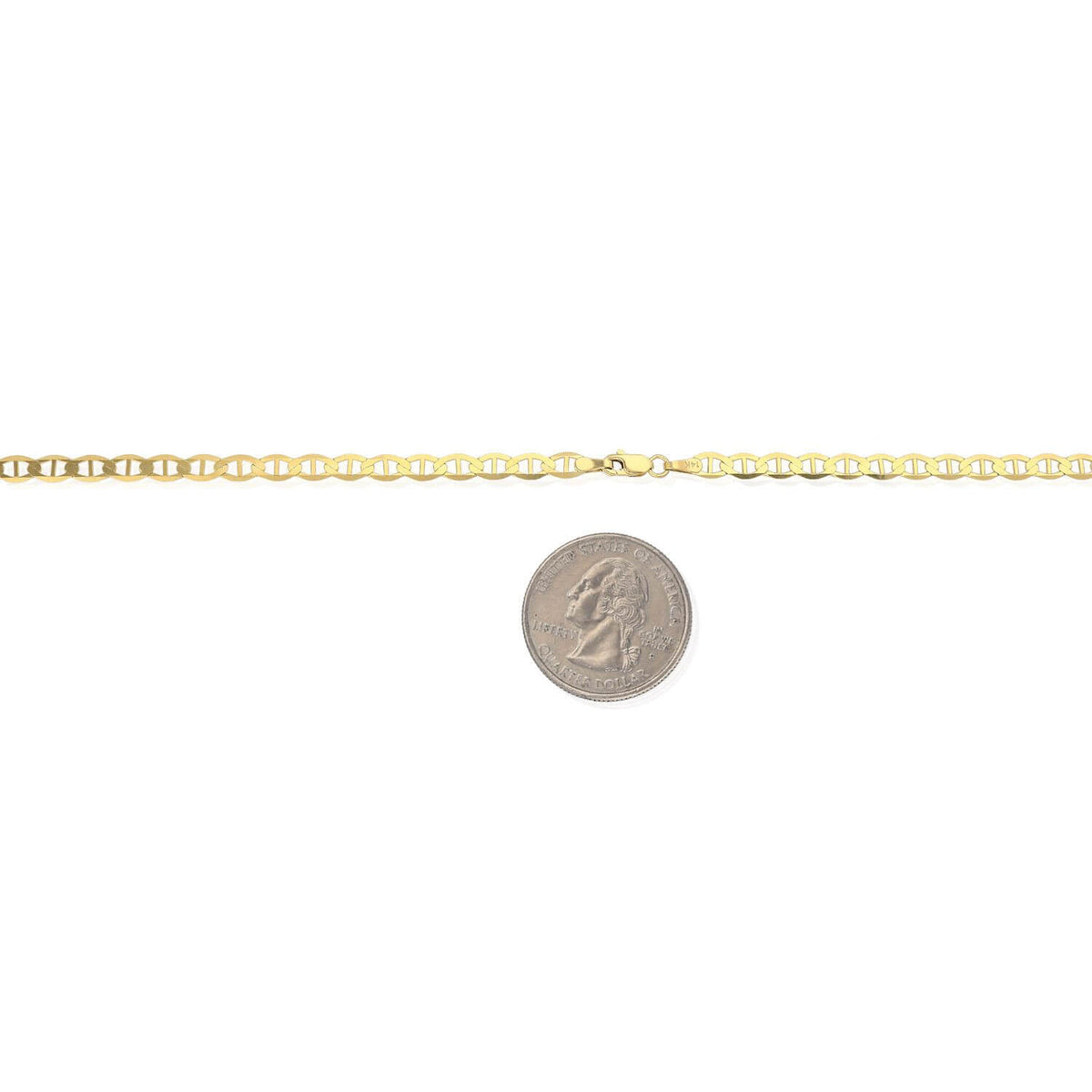 14K Yellow Gold 4mm Flat Mariner Chain (Solid Links) 18"-26"