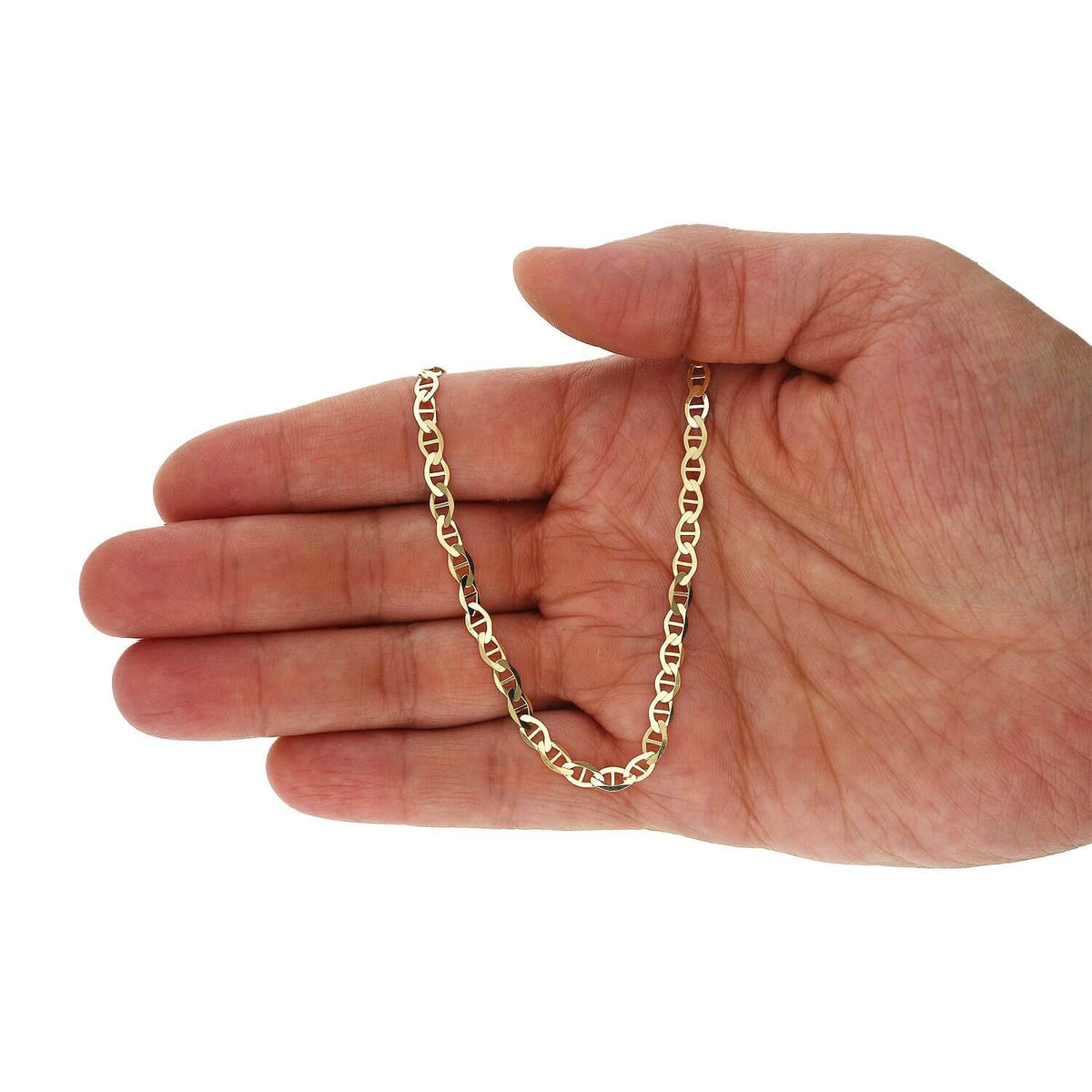 14K Yellow Gold 4mm Flat Mariner Chain (Solid Links) 18"-26"
