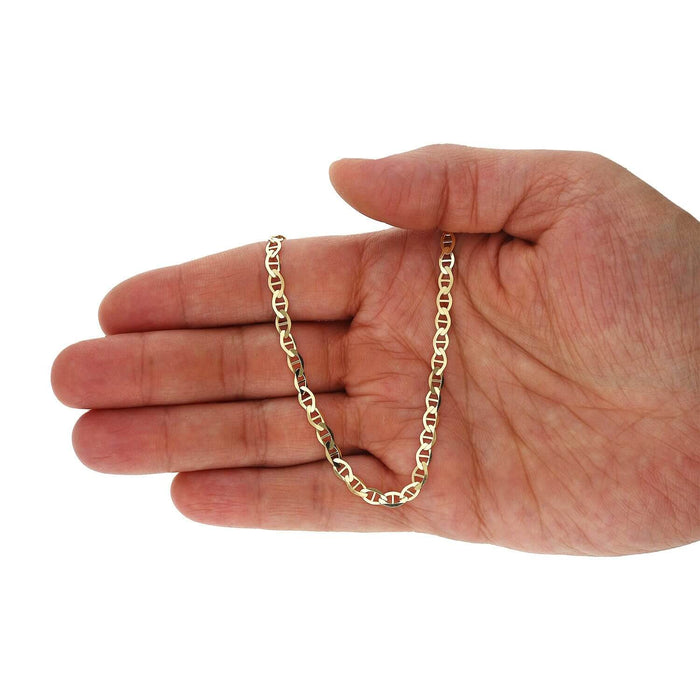 14K Yellow Gold 4mm Flat Mariner Chain (Solid Links) 18"-26"