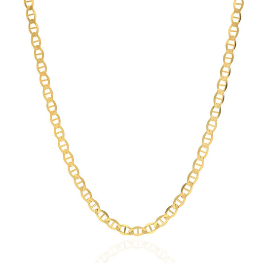 14K Solid Yellow Gold 4mm Flat Mariner Chain Necklace 18" 20" 22" 24" 26"