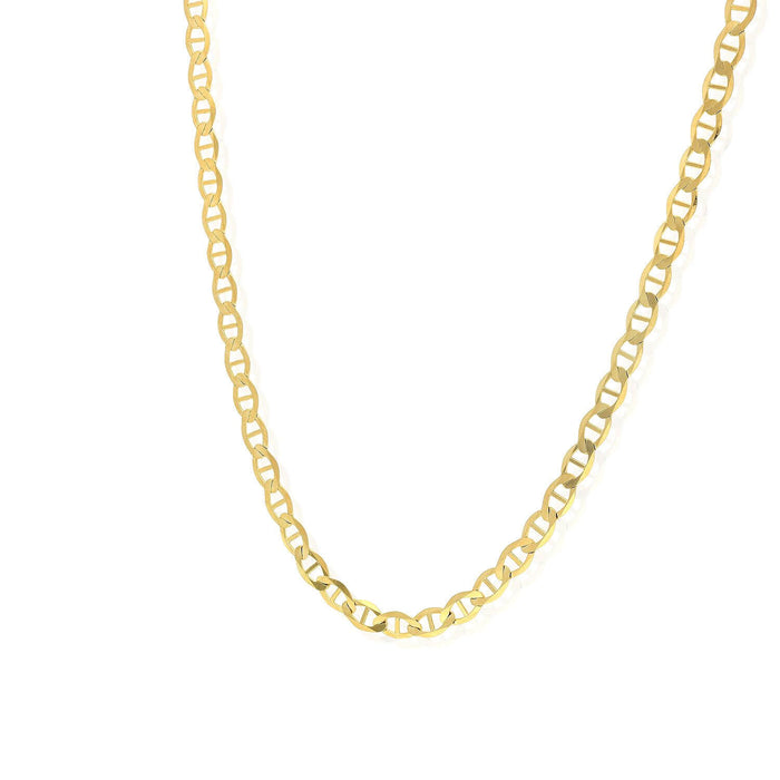 14K Yellow Gold 4mm Flat Mariner Chain (Solid Links) 18"-26"