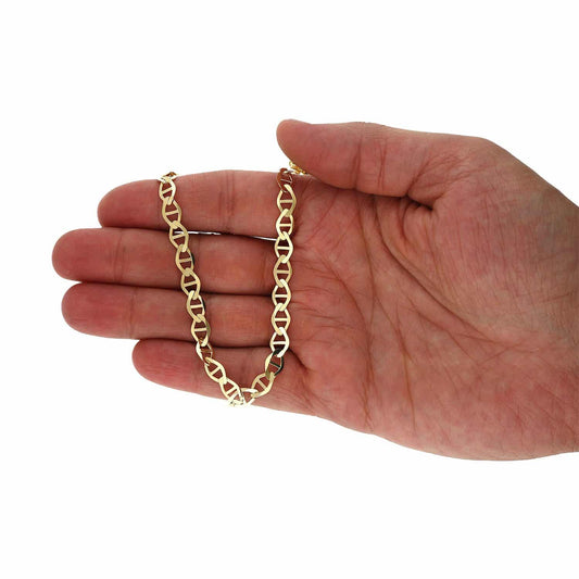 Solid 14K Yellow Gold 6mm Flat Mariner Chain Necklace 18"-26"