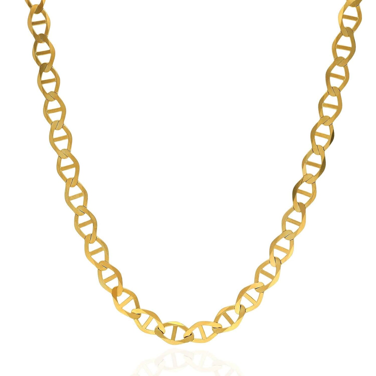 Solid 14K Yellow Gold 6mm Flat Mariner Chain Necklace 18"-26"