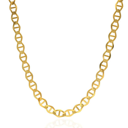 Solid 14K Yellow Gold 6mm Flat Mariner Chain Necklace 18"-26"