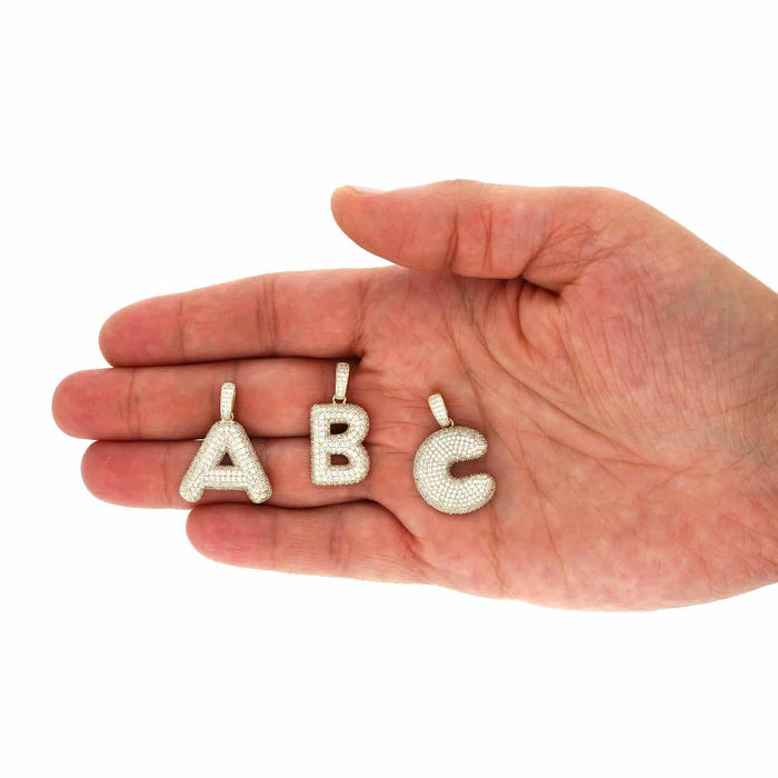 14K Gold CZ Bubble Letter Initial 1.2" Pendant A-Z