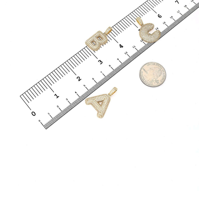 14K Gold CZ Bubble Letter Initial 1.2" Pendant A-Z