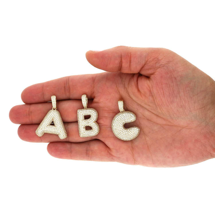 14K Yellow Gold Pave CZ Bubble Letter Initial 1.5" Pendant A-Z