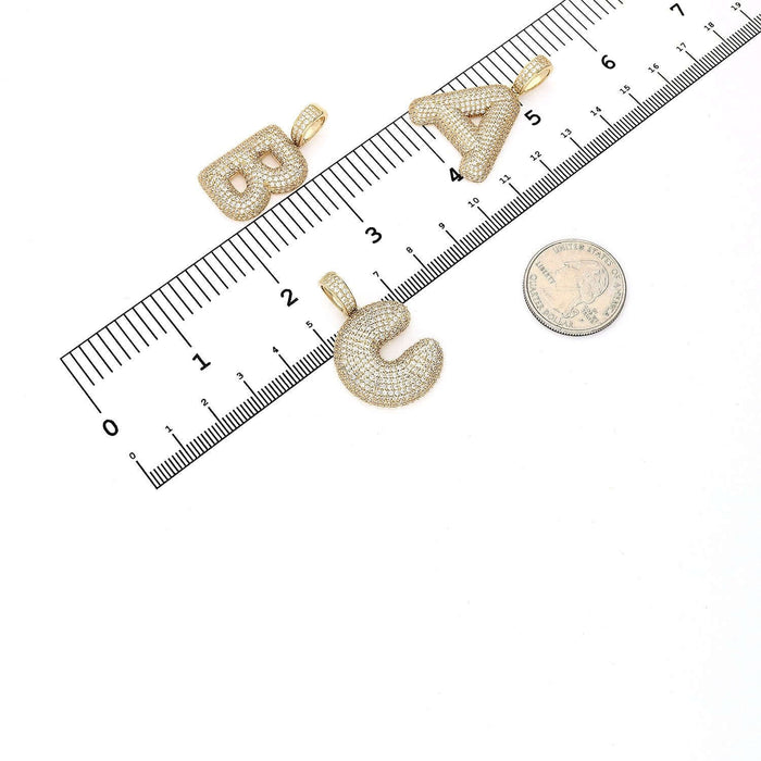 14K Yellow Gold Pave CZ Bubble Letter Initial 1.5" Pendant A-Z