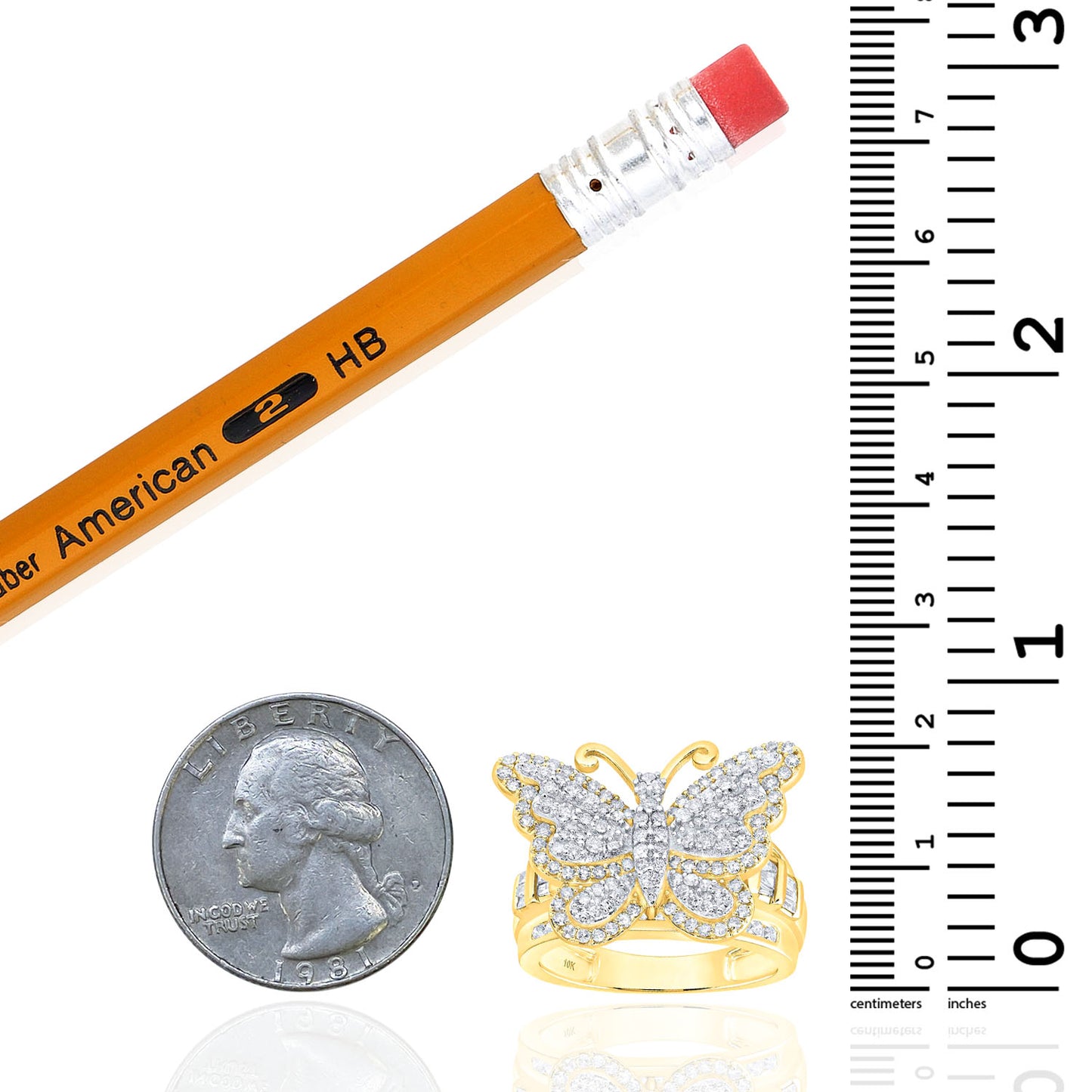 1.50CTW Natural Diamond 10K Yellow Gold Butterfly Statement Ring