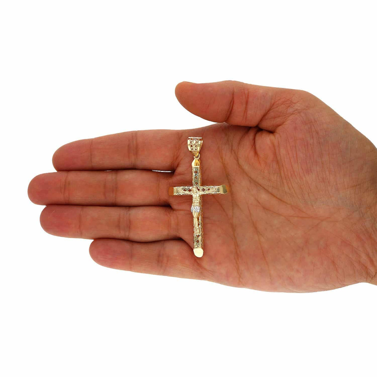 14K Yellow Gold Jesus Crucifix Cross Pendant