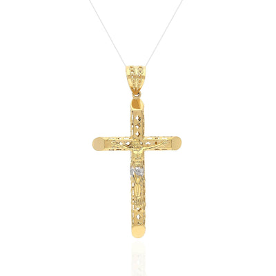 14K Yellow Gold Jesus Crucifix Cross Pendant