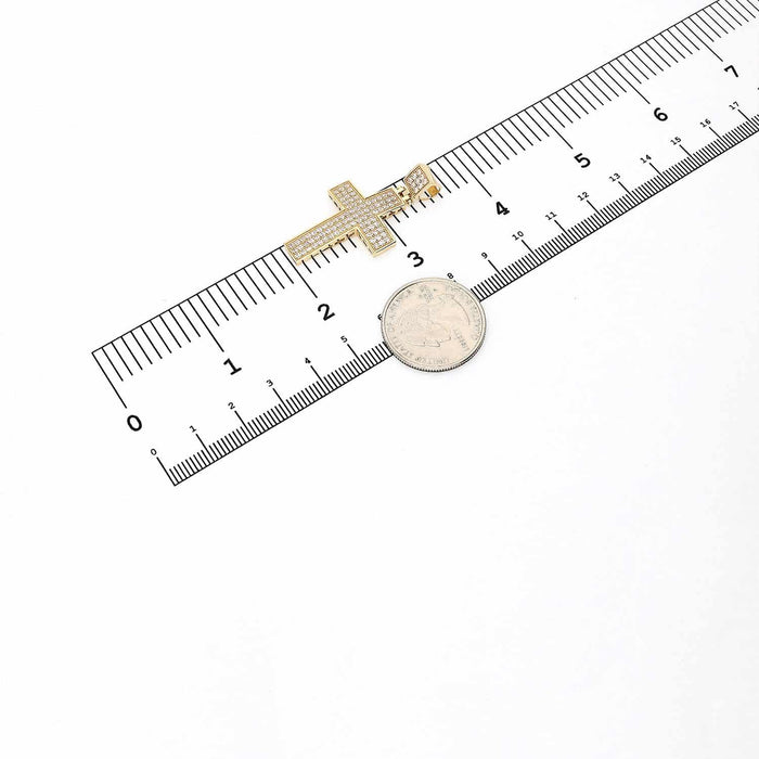 14K Yellow Gold CZ Pave Cross Pendant 1CT