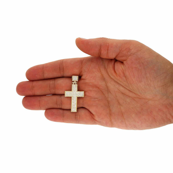 14K Yellow Gold CZ Pave Cross Pendant 1CT