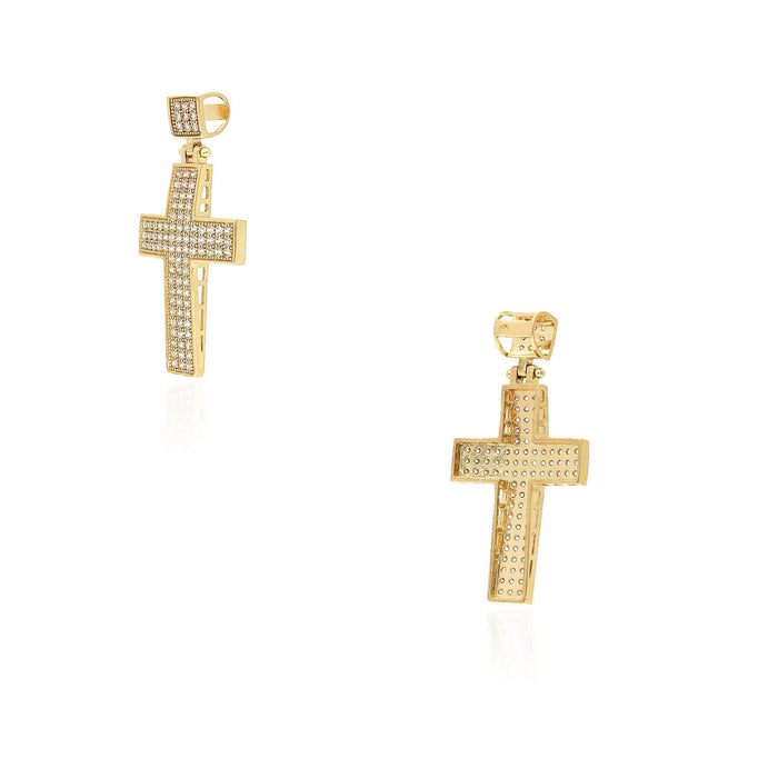 14K Yellow Gold CZ Pave Cross Pendant 1CT