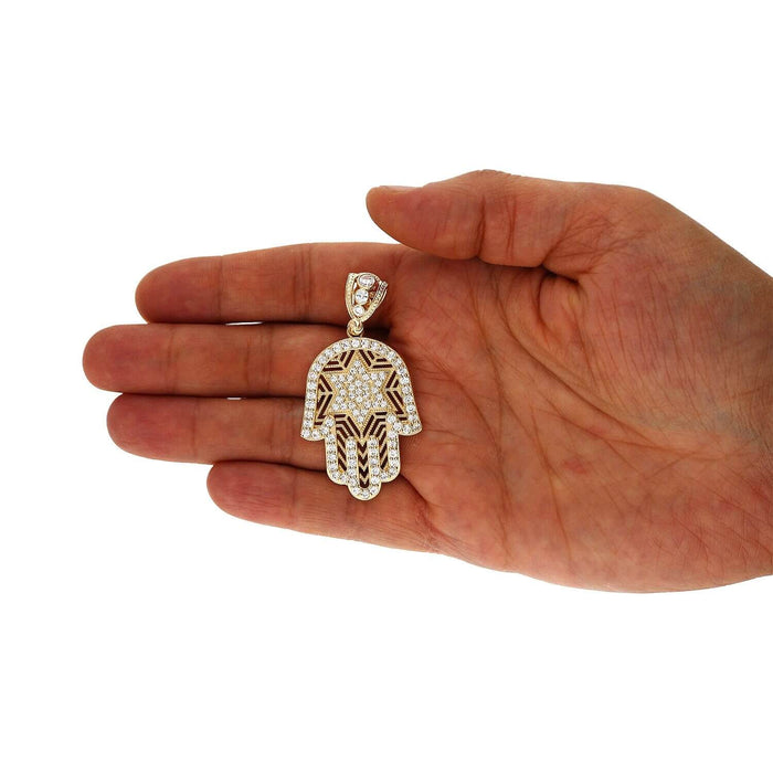 2.65Ct CZ 14K Yellow Gold Star David Hamsa Pendant