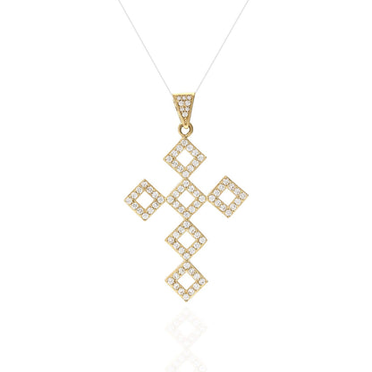 14K Yellow Gold 1.50CT CZ Multi Square Cross Pendant