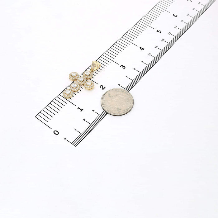 1.65CT CZ Halo Cluster Cross Pendant In 14K Yellow Gold