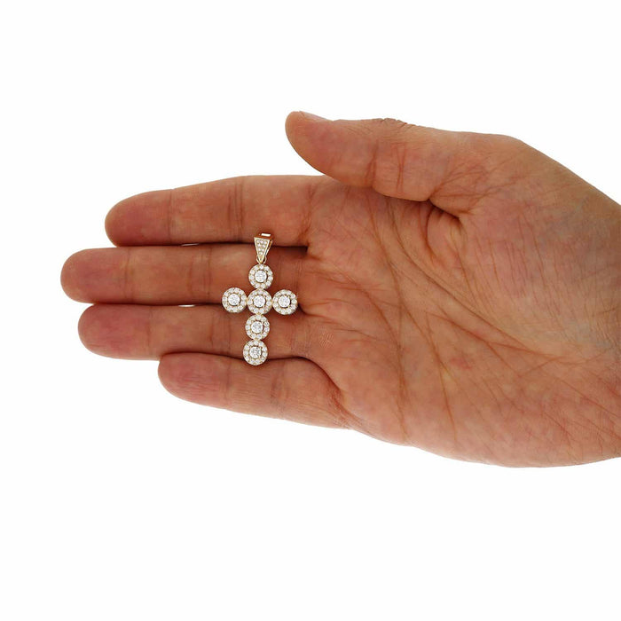 1.65CT CZ Halo Cluster Cross Pendant In 14K Yellow Gold