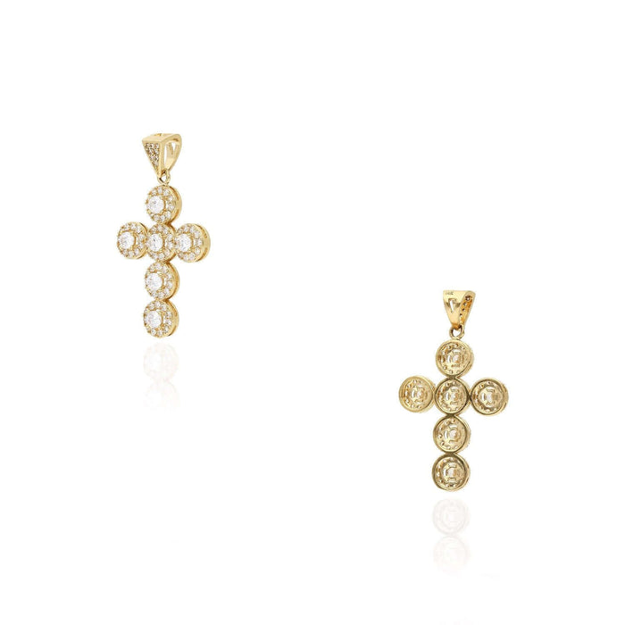1.65CT CZ Halo Cluster Cross Pendant In 14K Yellow Gold