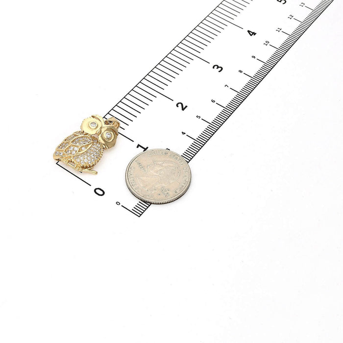 0.65CT CZ 14K Yellow Gold Owl Pendant